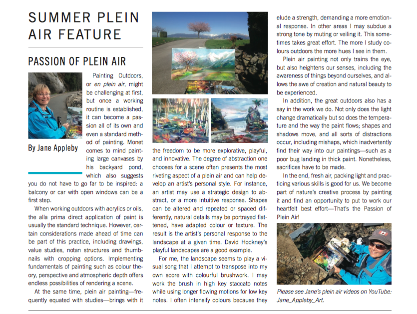 Passion of Plein Air Article in FCA Art Avenue Magazine July/Aug 2016
