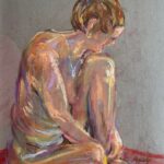 Young Lady Sitting on Red Cloth